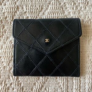 Authentic Chanel Card Case in Black Quilted Leather